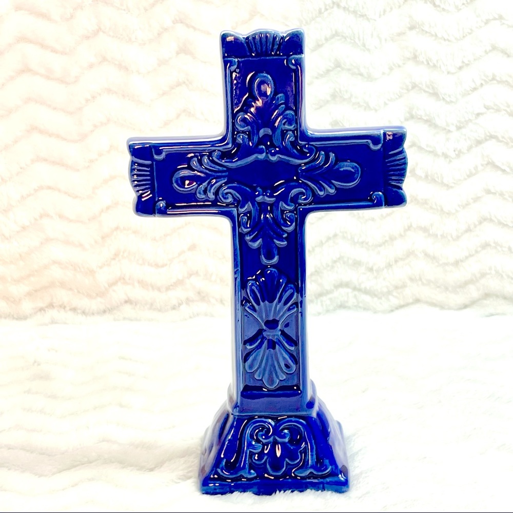 Cobalt Blue Cross Figurine seven inches tall 7”